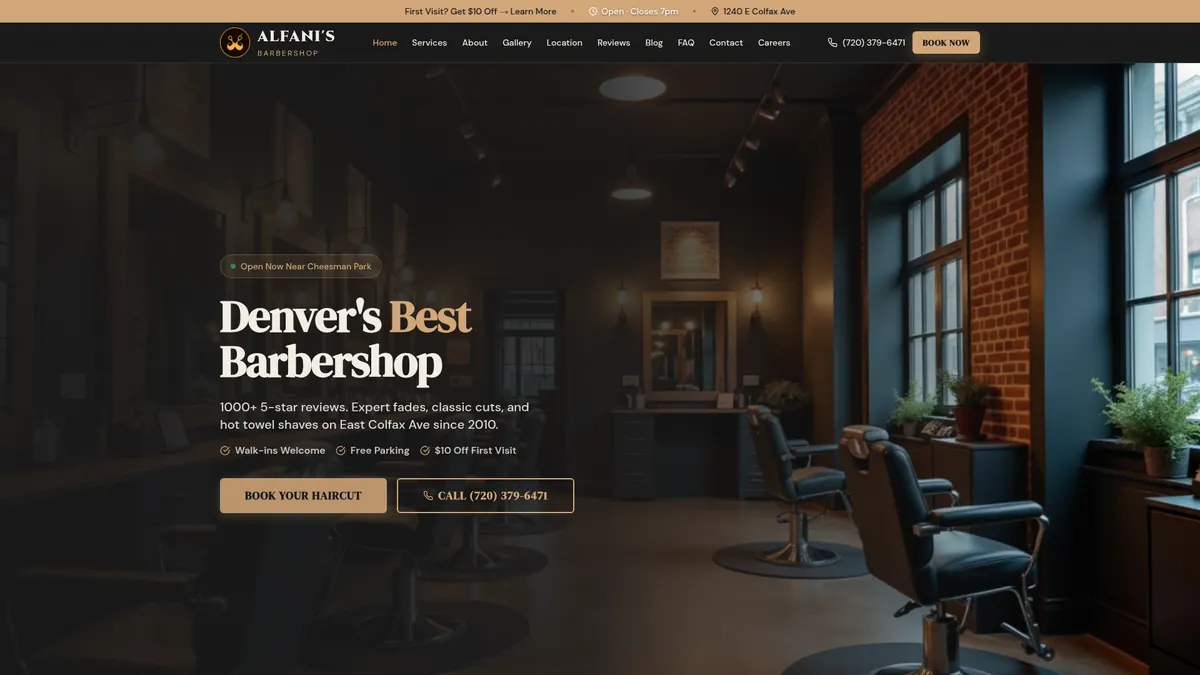 Alfani's Barbershop website screenshot