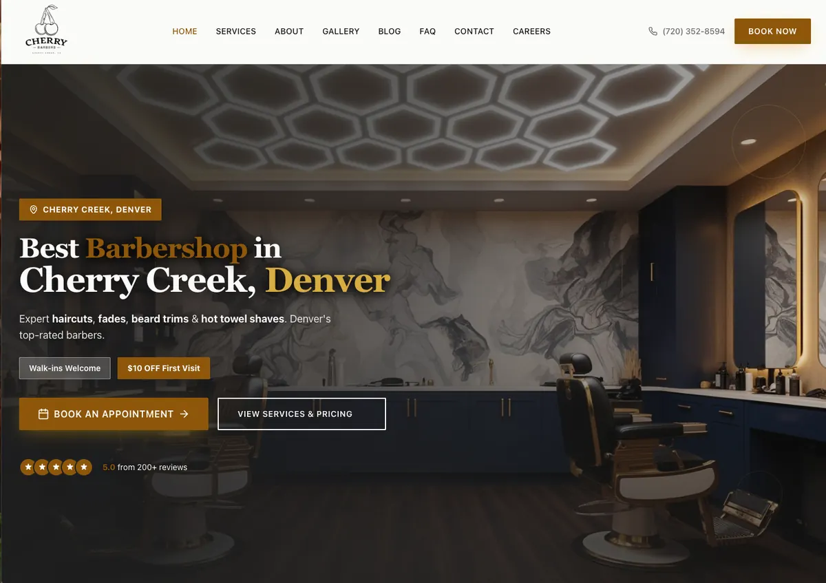 Cherry Barbers website screenshot