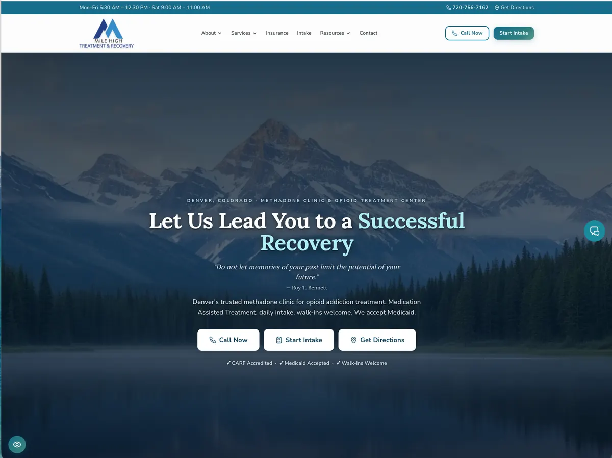 Mile High Treatment & Recovery website screenshot