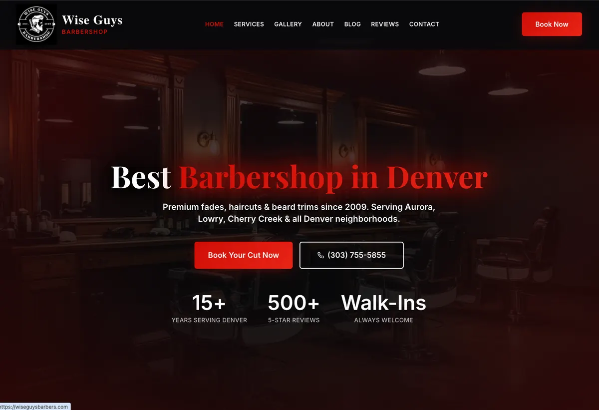 Wise Guys Barbershop website screenshot